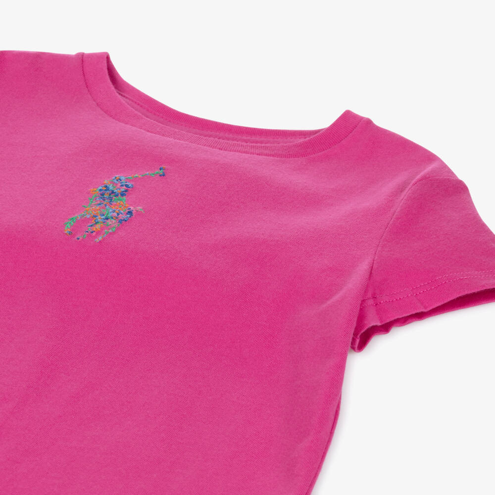 Ralph Lauren-Girls Floral Pony Pink Tee | Childrensalon Outlet