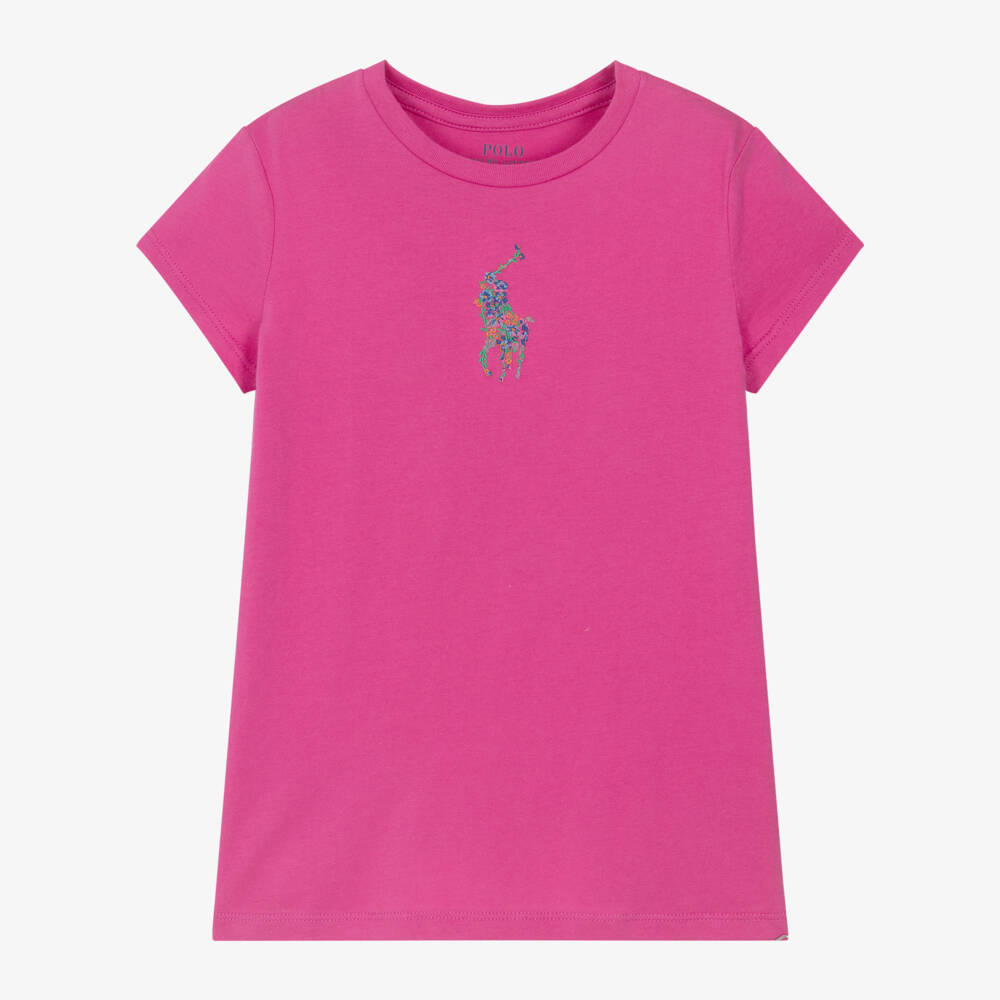 Ralph Lauren-Girls Floral Pony Pink Tee | Childrensalon Outlet