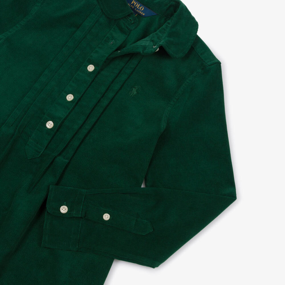 Ralph Lauren-Girls Forest Green Cotton Needlecord Dress | Childrensalon Outlet