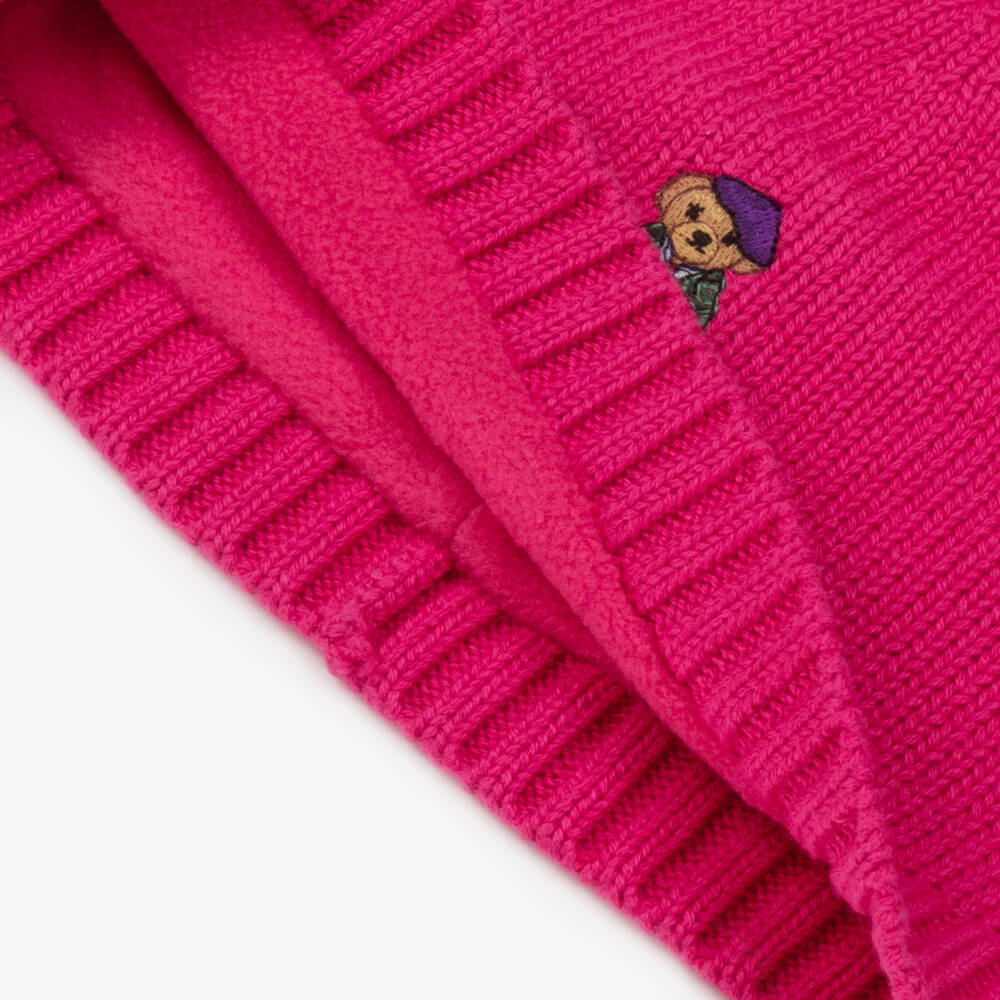 رالف لورين-قبعة بيني بولو بير قطن محبوك لون زهري | Childrensalon Outlet