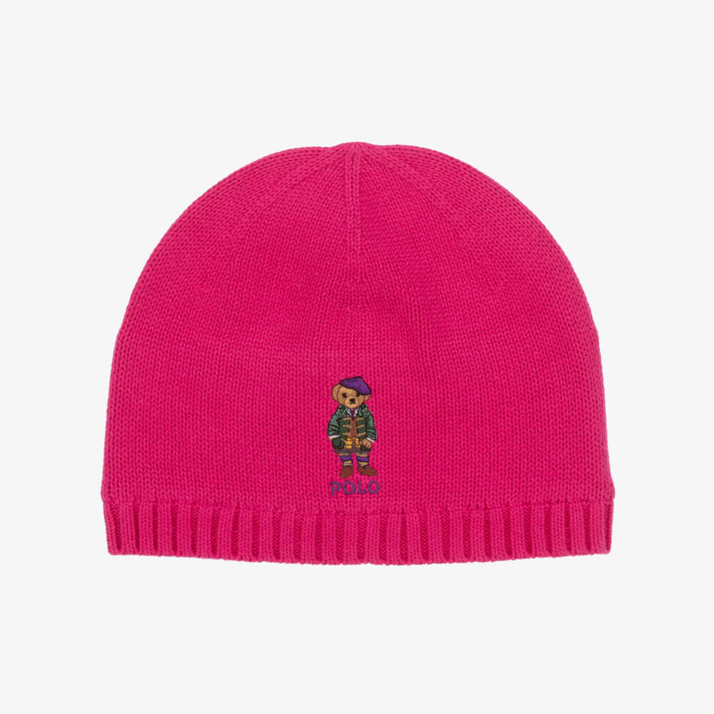 Ralph Lauren-Girls Fuchsia Knit Bear Hat | Childrensalon Outlet