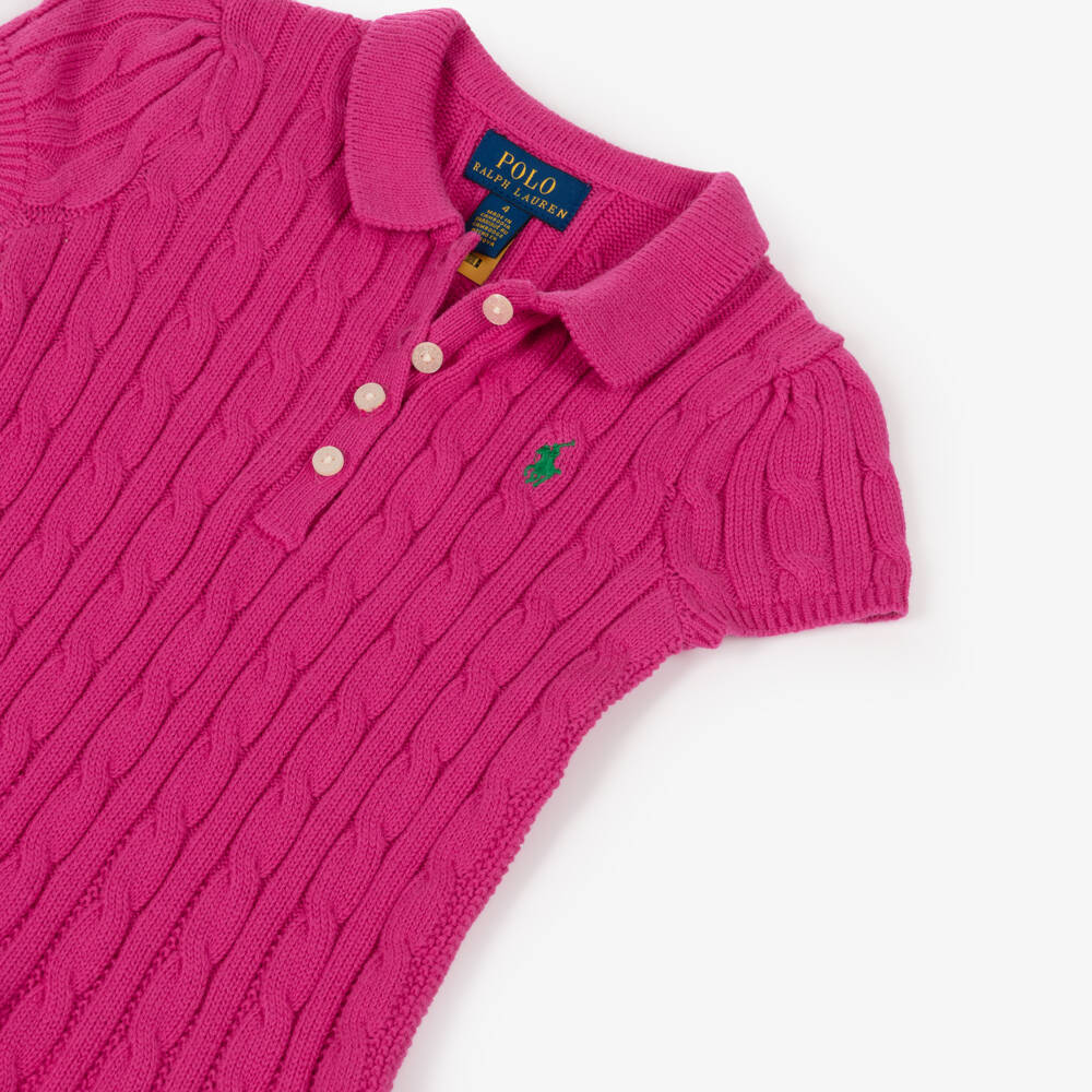 Ralph Lauren-Girls Fuchsia Pink Cable Knit Short Sleeve Dress | Childrensalon Outlet