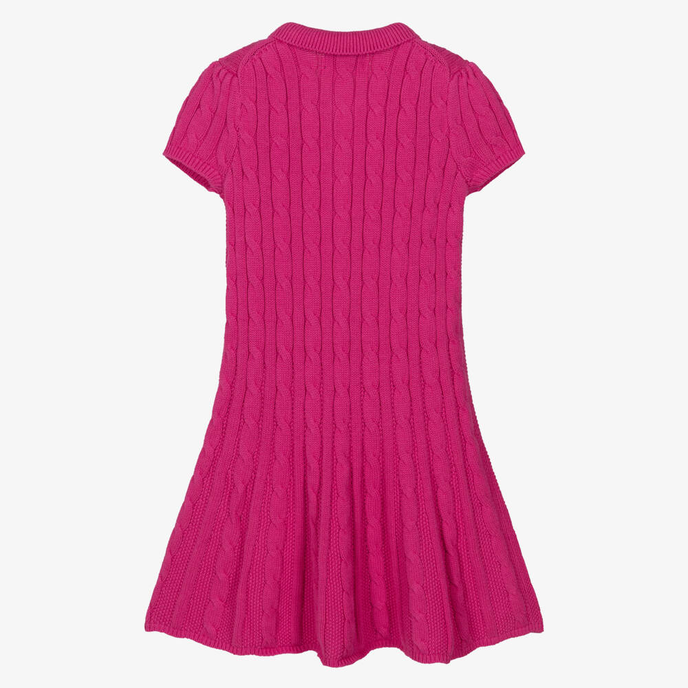 Ralph Lauren-Girls Fuchsia Pink Cable Knit Short Sleeve Dress | Childrensalon Outlet