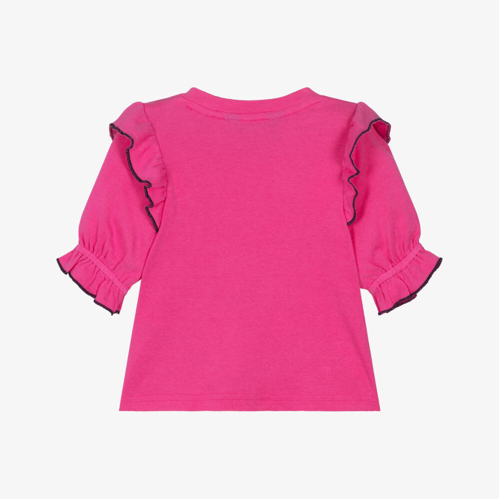 Ralph Lauren-Girls Fuchsia Ruffle Cotton Blend Tee | Childrensalon Outlet