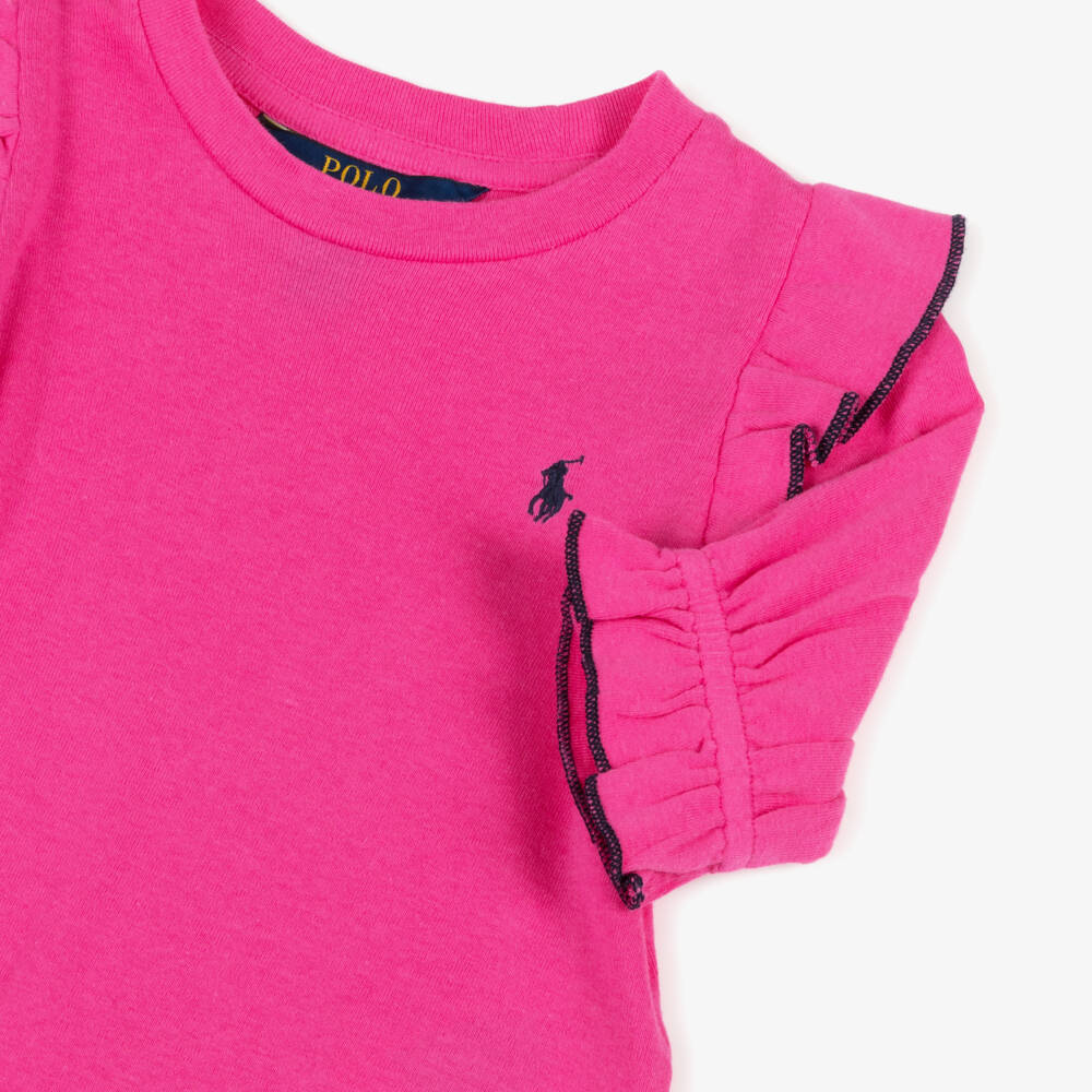 Ralph Lauren-Girls Fuchsia Ruffle Cotton Blend Tee | Childrensalon Outlet
