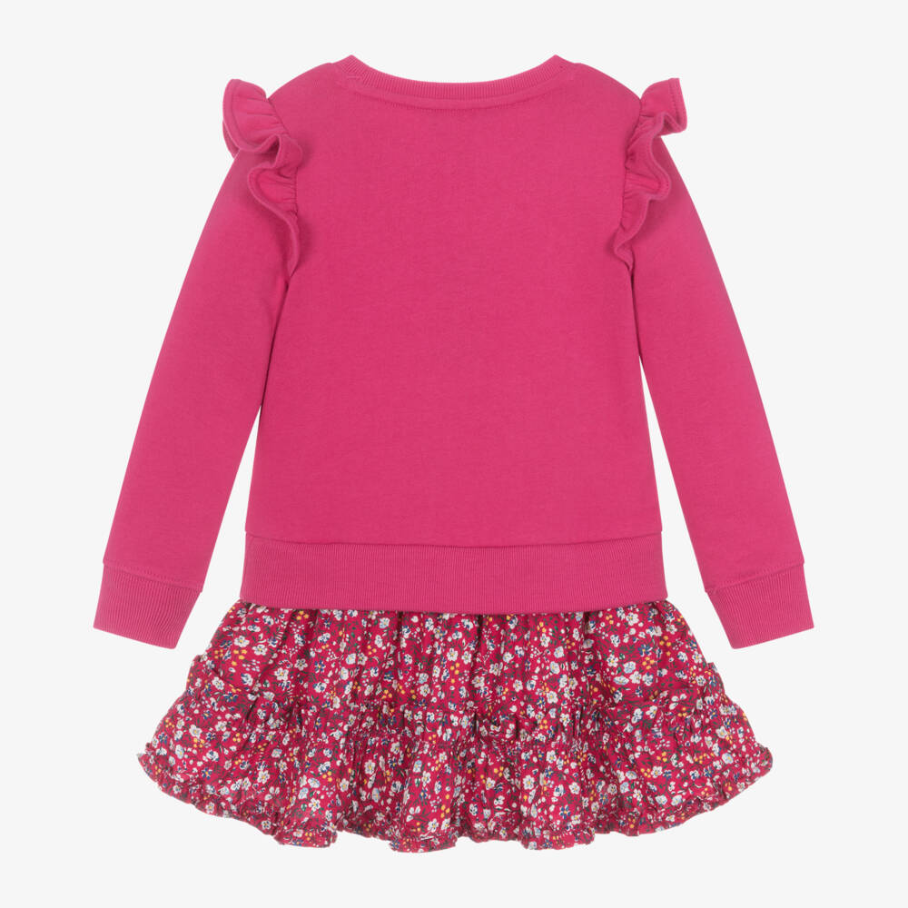 Ralph Lauren-Girls Fuchsia Ruffle Sweatshirt Dress | Childrensalon Outlet