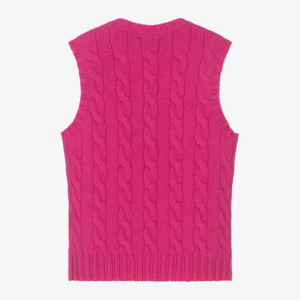 رالف لورين-بلوفر بدون أكمام كشمير وصوف لون زهري للبنات | Childrensalon Outlet