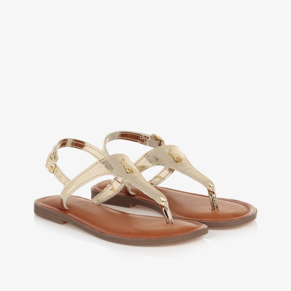 Ralph Lauren-Girls Gold Faux Leather Logo Sandals | Childrensalon Outlet