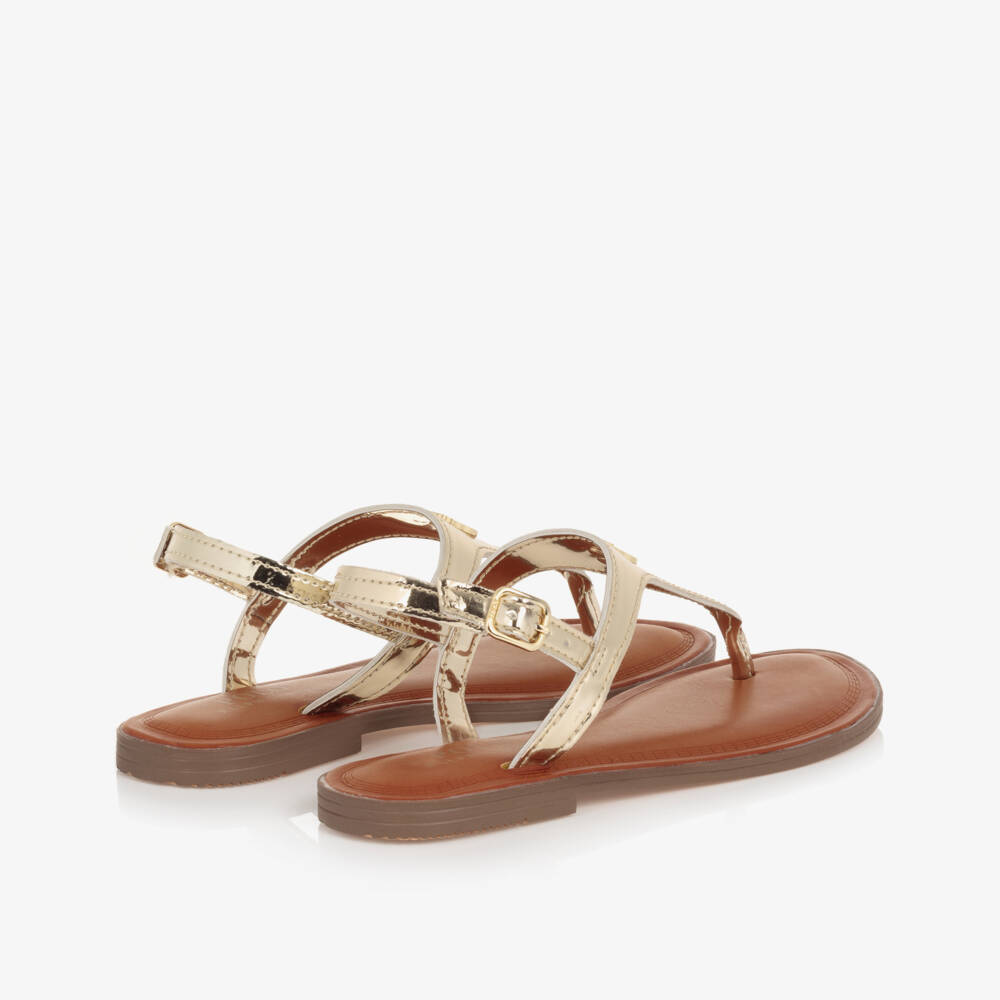 Ralph Lauren-صندل جلد صناعي لامع لون ذهبي متاليك للبنات | Childrensalon Outlet