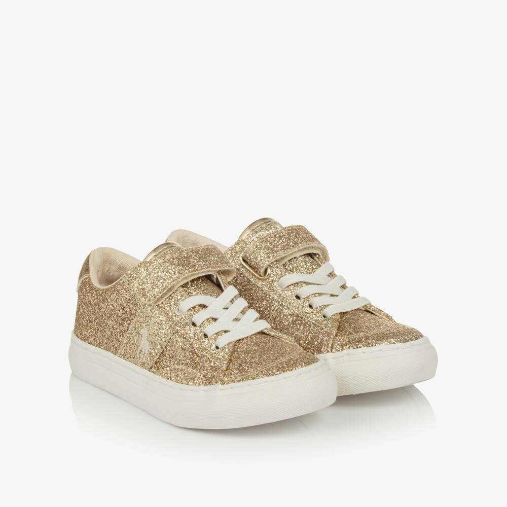 Ralph Lauren-Girls Gold Glitter Signature Pony Trainers | Childrensalon Outlet