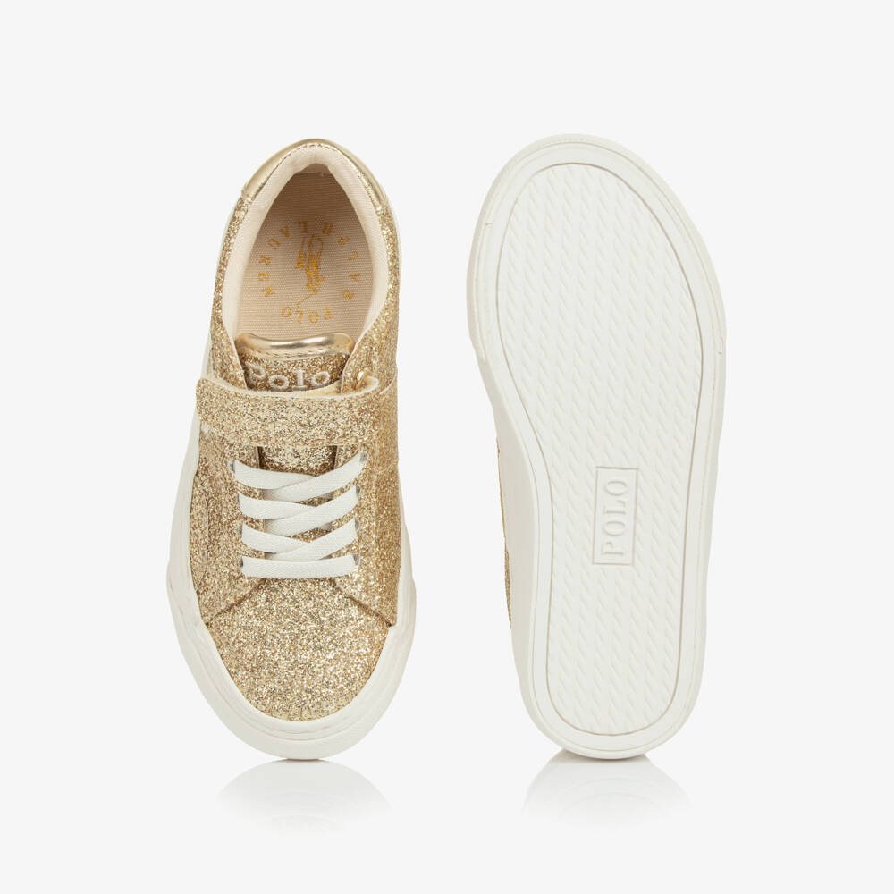 Ralph Lauren-Girls Gold Glitter Signature Pony Trainers | Childrensalon Outlet