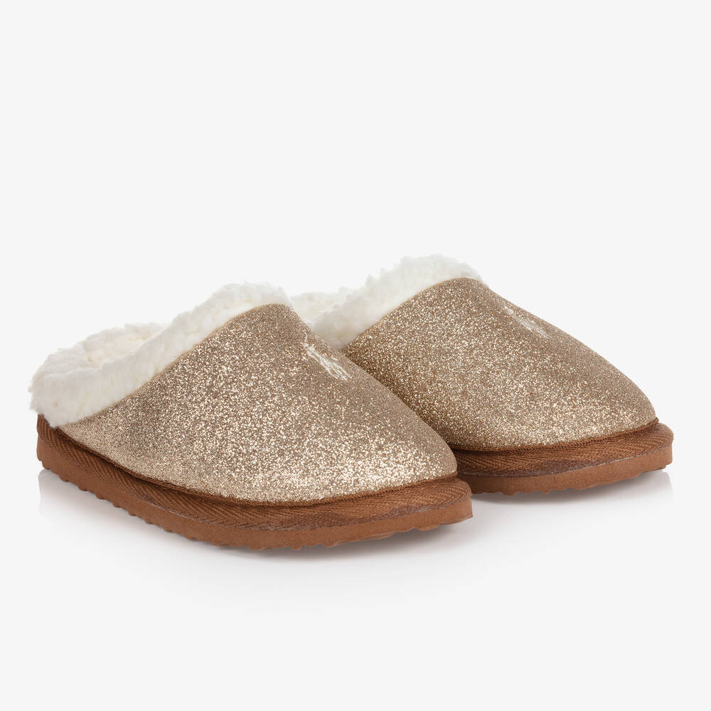 Polo Ralph Lauren - Girls Gold Glitter Slippers | Childrensalon