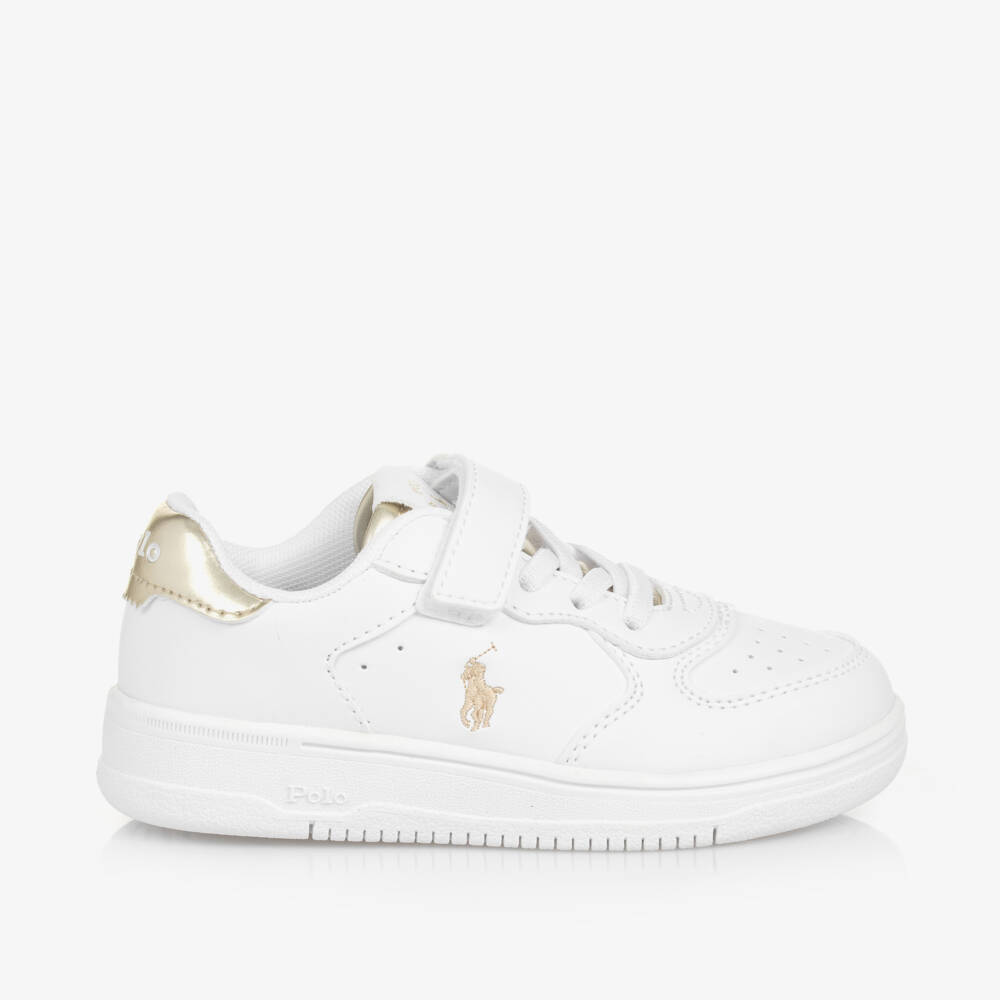 Ralph Lauren-Girls Gold-Trimmed Faux Leather Trainers | Childrensalon Outlet