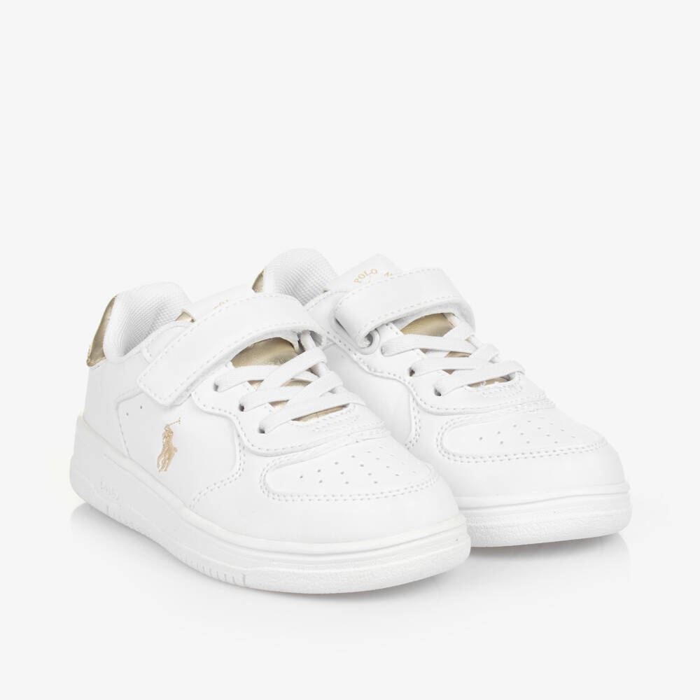 Ralph Lauren-Girls Gold-Trimmed Faux Leather Trainers | Childrensalon Outlet