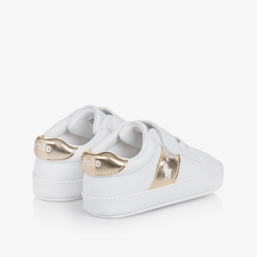 Ralph Lauren-Girls Gold & White Soft Sole Sneakers | Childrensalon Outlet