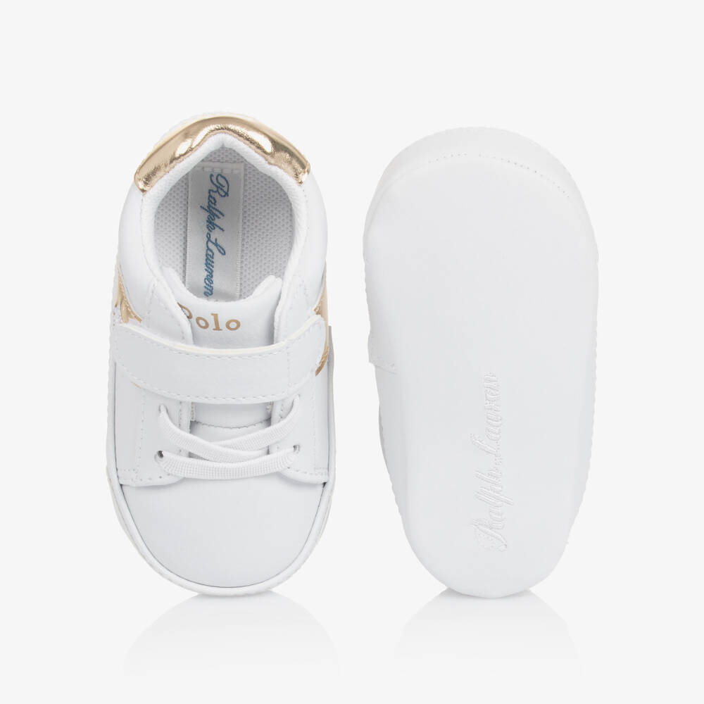 Ralph Lauren-Girls Gold & White Soft Sole Sneakers | Childrensalon Outlet