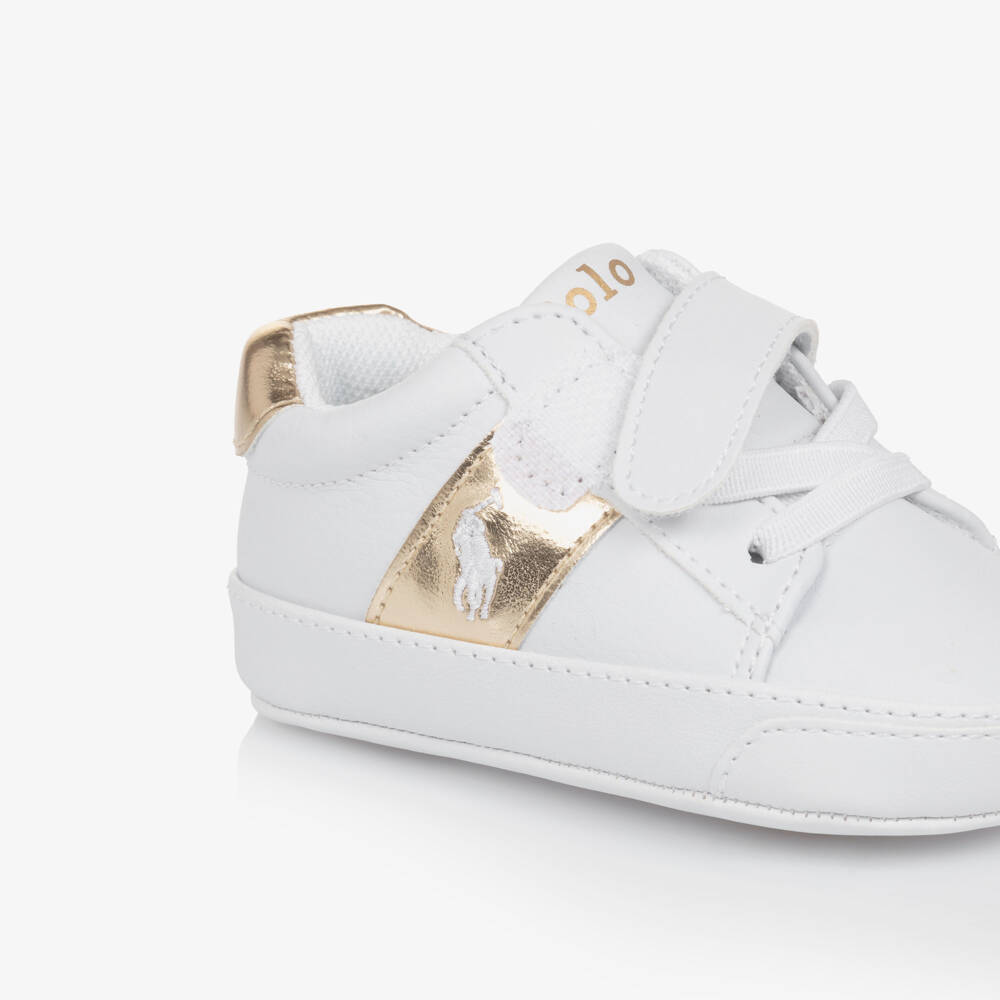 Ralph Lauren-Girls Gold & White Soft Sole Sneakers | Childrensalon Outlet