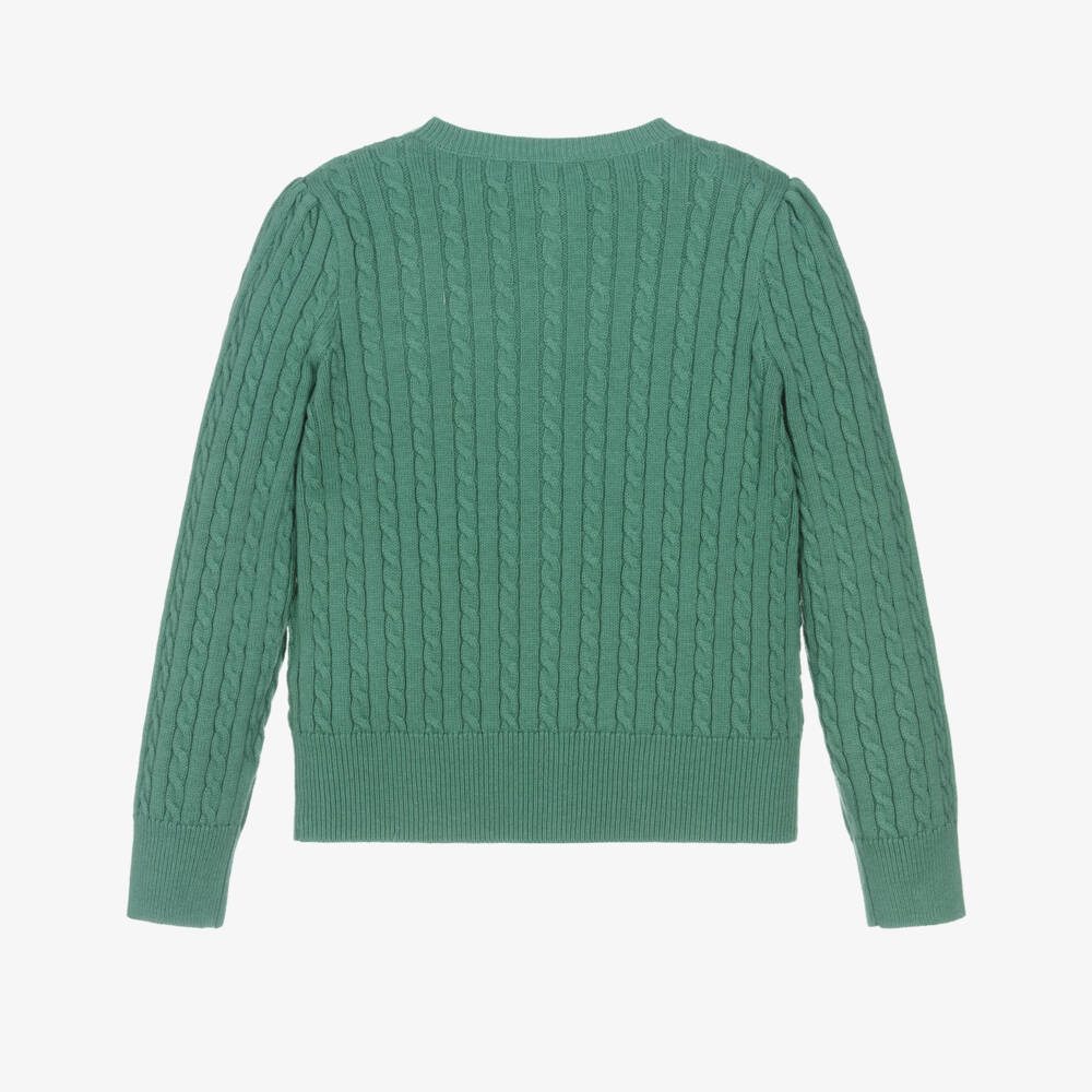Ralph Lauren-Girls Green Cotton Cable Knit Cardigan | Childrensalon Outlet