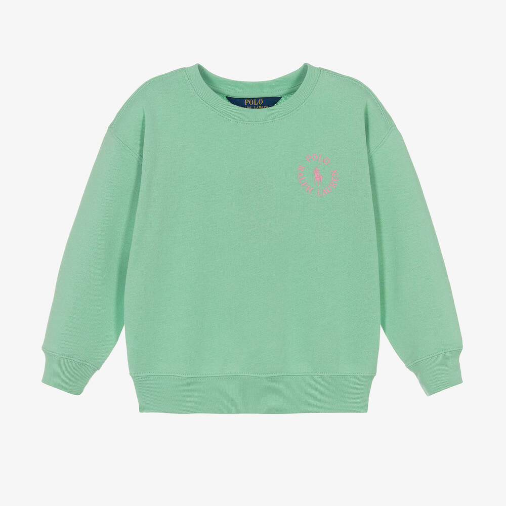 Ralph Lauren - Girls Green Cotton Logo Sweatshirt | Childrensalon