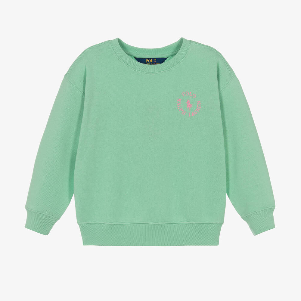 Ralph Lauren - Sweat vert en coton fille | Childrensalon