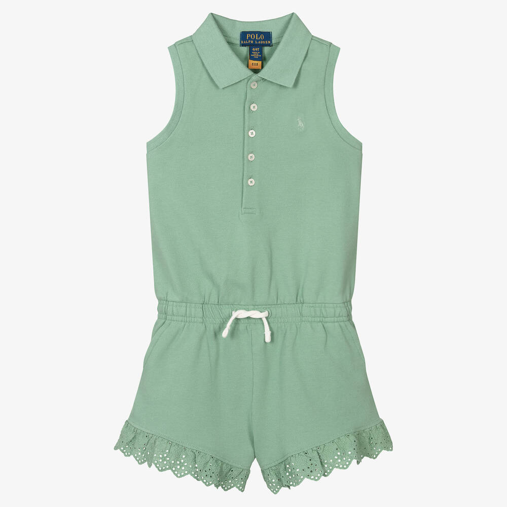 Polo Ralph Lauren - Grüner Baumwoll-Playsuit | Childrensalon