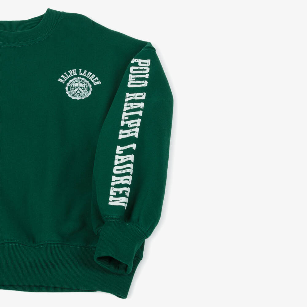 Ralph Lauren-Girls Green Crest Logo Sweatshirt | Childrensalon Outlet