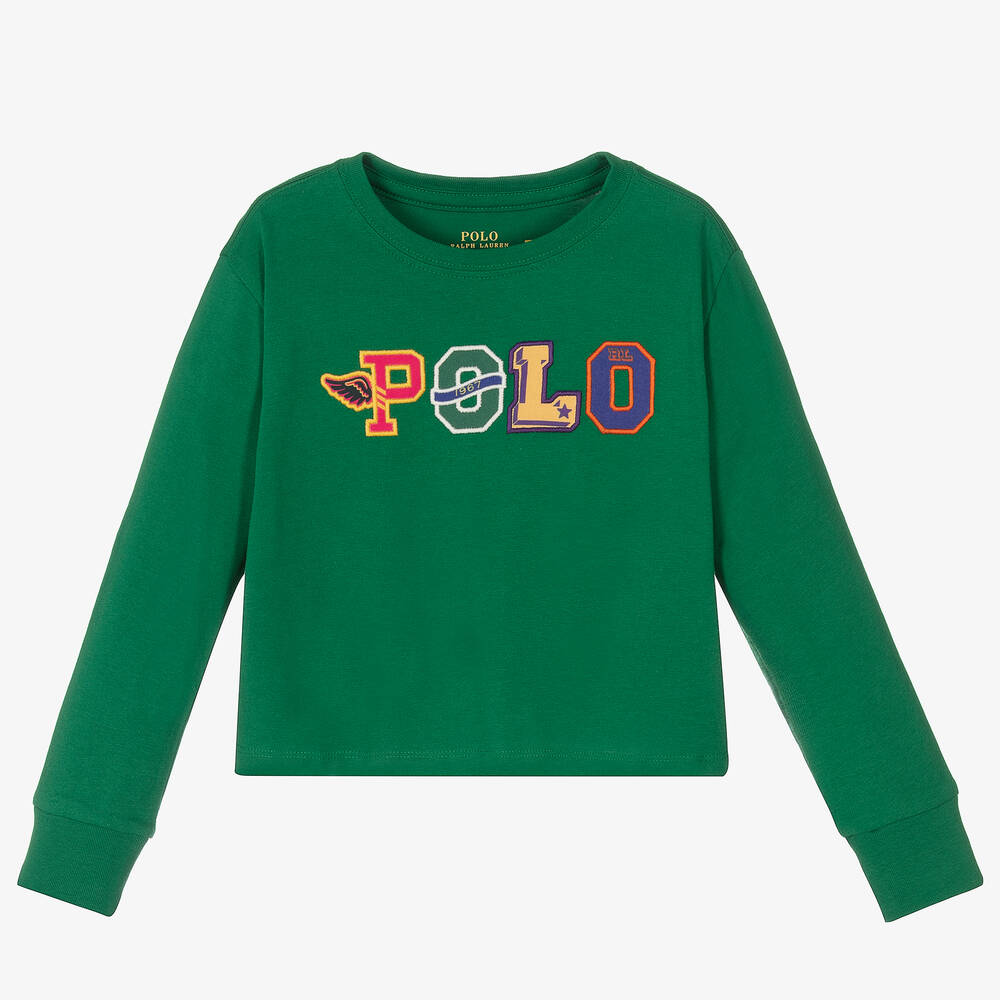 Polo Ralph Lauren - توب قطن لون أخضر للبنات | Childrensalon