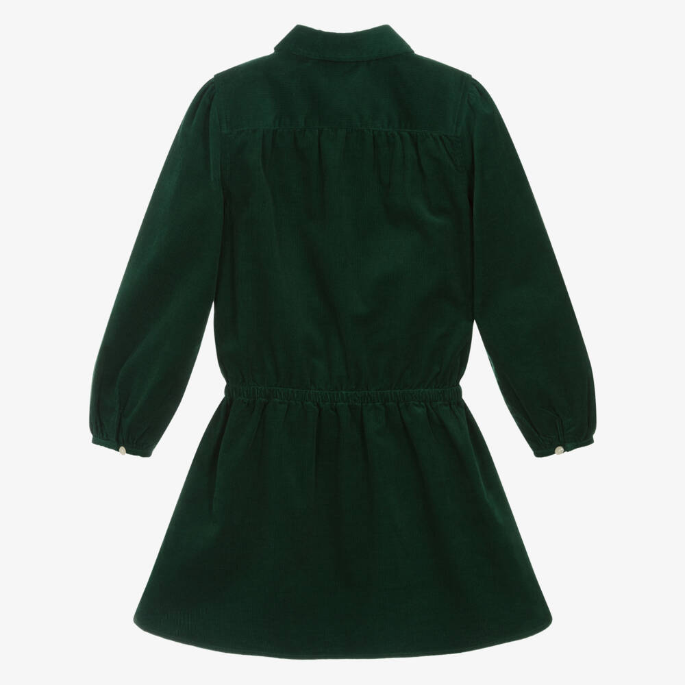 Ralph Lauren-Girls Green Pintucked Cotton Needlecord Dress | Childrensalon Outlet
