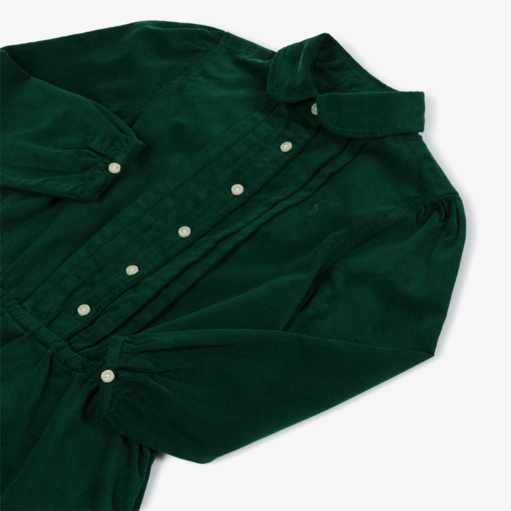 Ralph Lauren-Girls Green Pintucked Cotton Needlecord Dress | Childrensalon Outlet