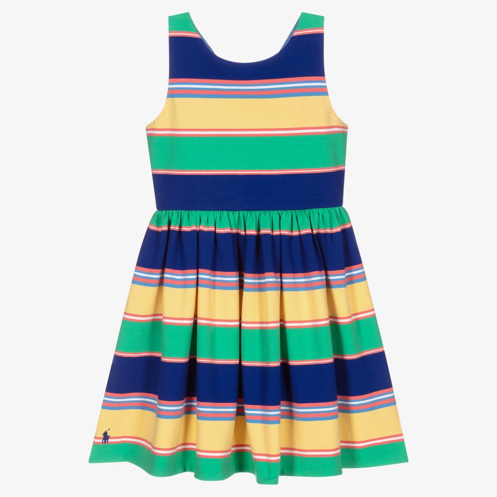 Polo Ralph Lauren - Girls Green Striped Dress | Childrensalon