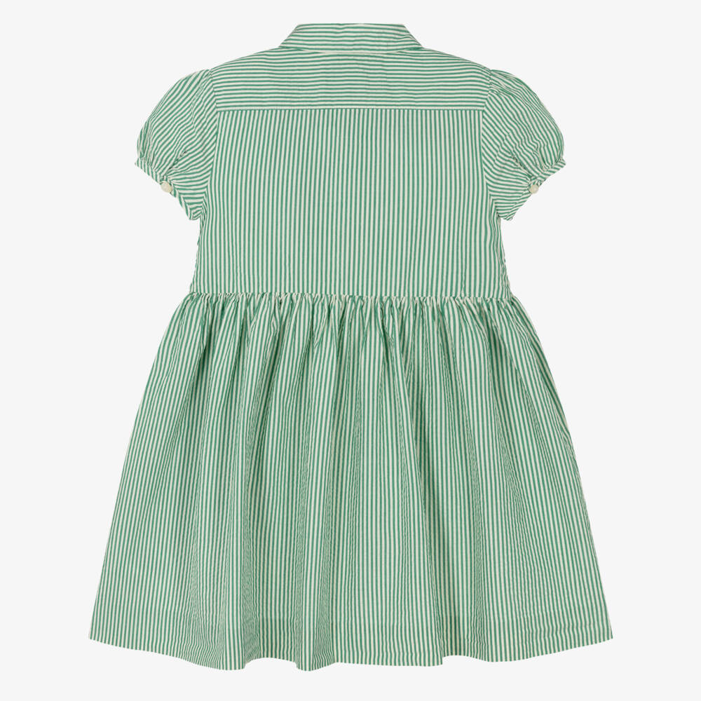 Ralph Lauren-Girls Green Striped Seersucker Dress | Childrensalon Outlet