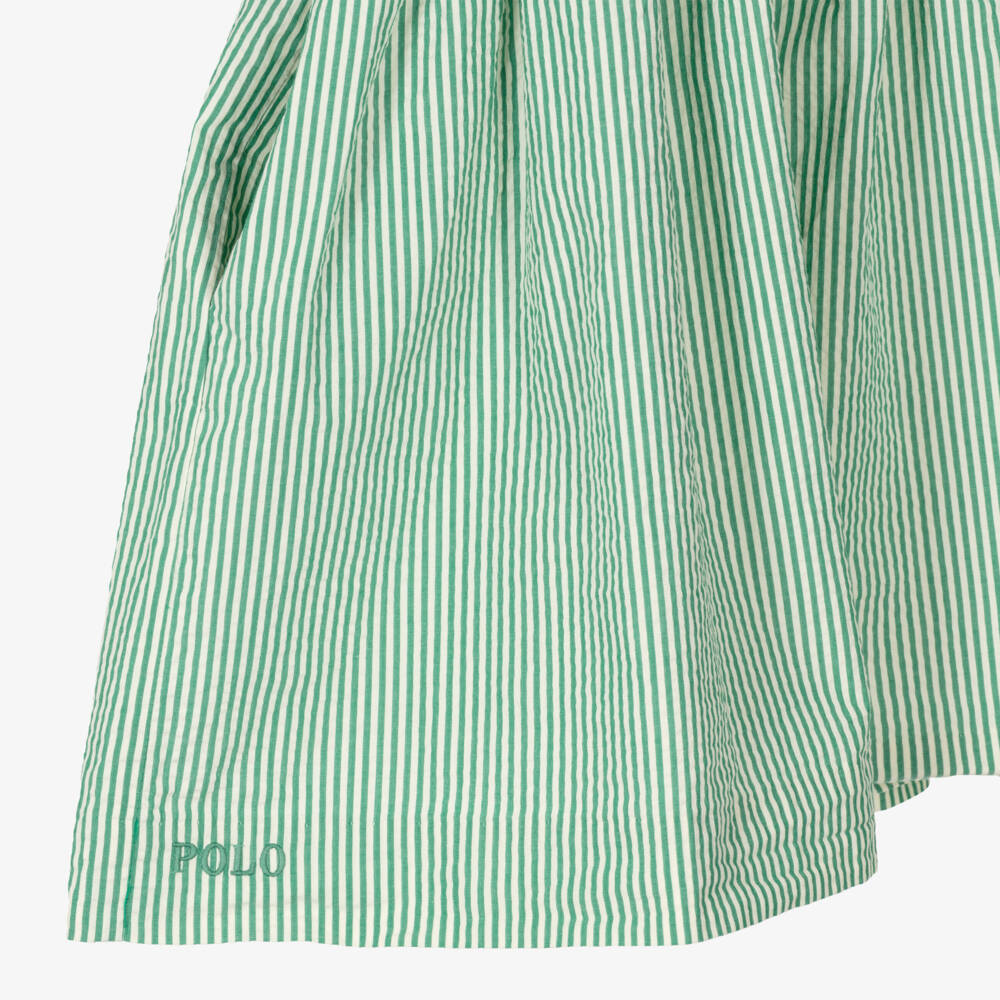 Ralph Lauren-Girls Green Striped Seersucker Dress | Childrensalon Outlet