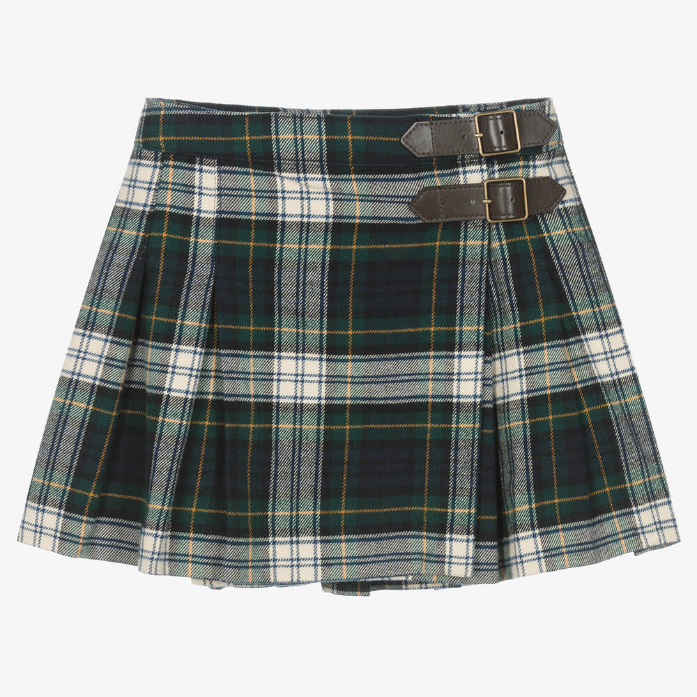 Ralph Lauren - Girls Green Tartan Check Skirt | Childrensalon
