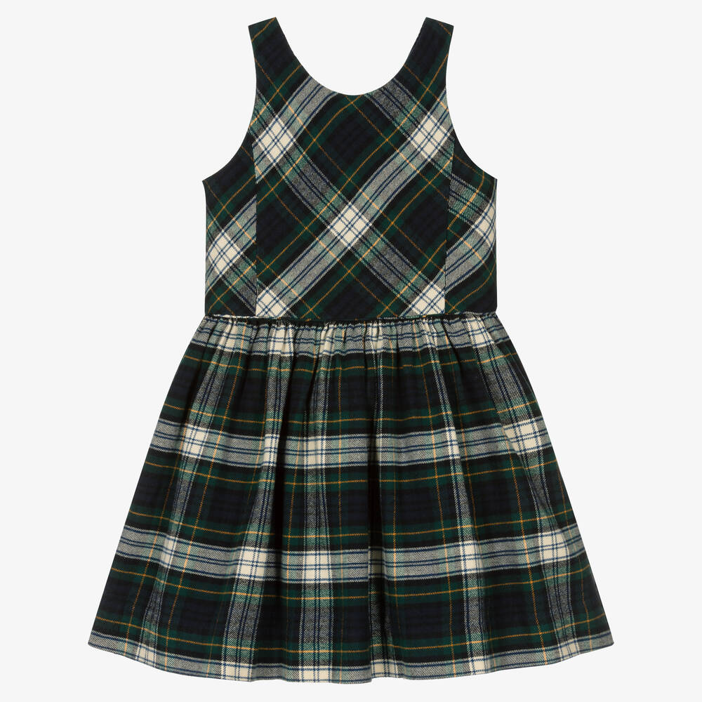 Polo Ralph Lauren - Girls Green Tartan Dress | Childrensalon