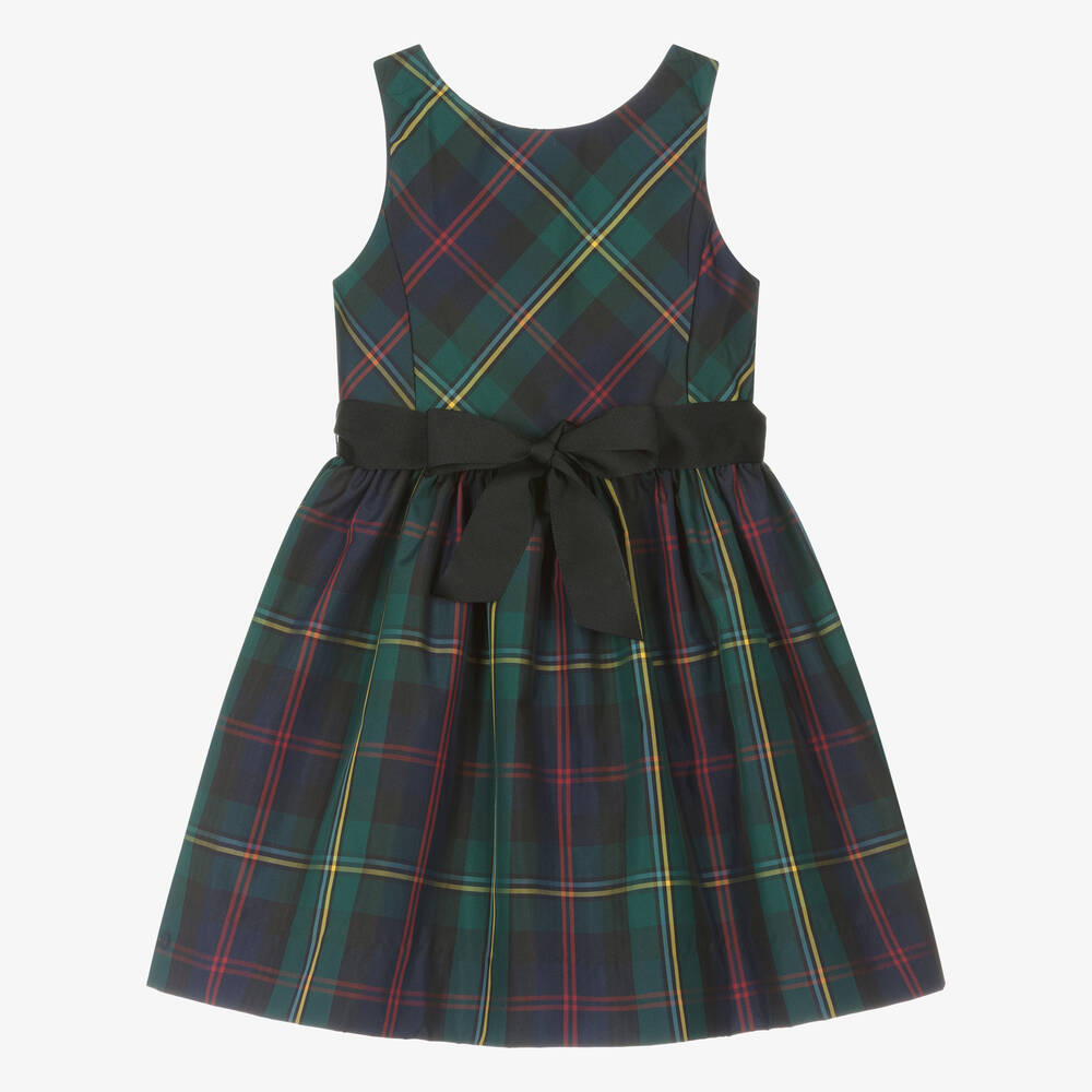 Ralph Lauren - Girls Green Tartan Taffeta Dress | Childrensalon