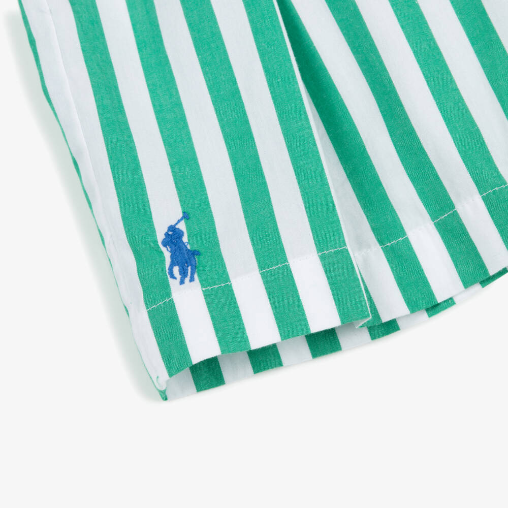 Ralph Lauren-Зеленые и белые полосатые шорты для девочек | Childrensalon Outlet
