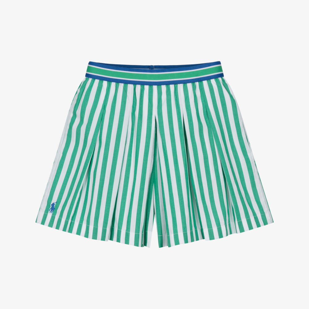 Ralph Lauren-Зеленые и белые полосатые шорты для девочек | Childrensalon Outlet