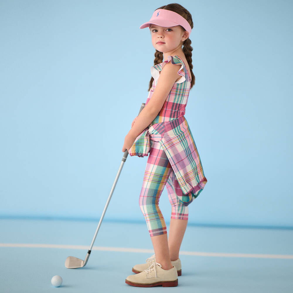 رالف لورين-ليقنز كاروهات قطن جيرسي لون أخضر وأصفر للبنات | Childrensalon Outlet