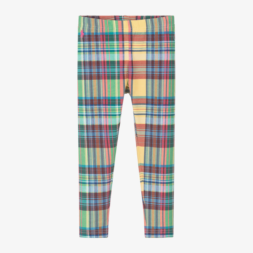 Ralph Lauren-Girls Green & Yellow Check Cotton Leggings | Childrensalon Outlet