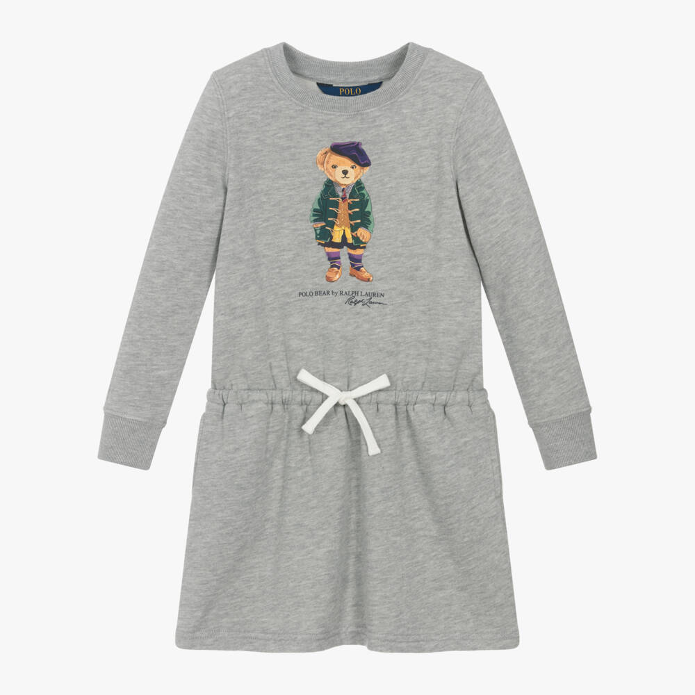 Ralph Lauren-فستان سويتشيرت بولو بير لون رمادي | Childrensalon Outlet