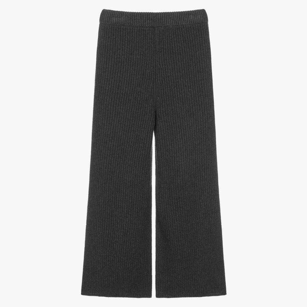 Ralph Lauren-Girls Grey Cotton Knit Wide-Leg Trousers | Childrensalon Outlet