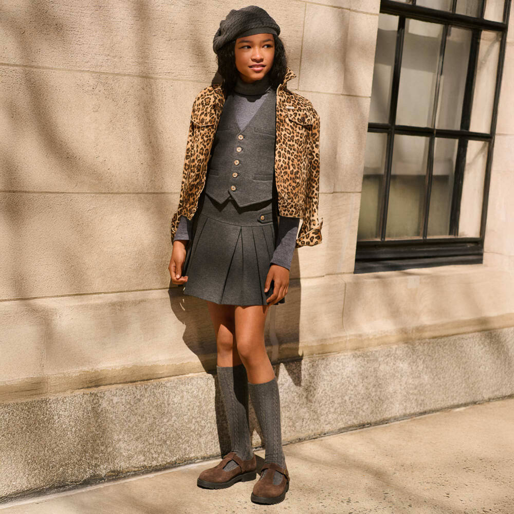 Ralph Lauren-Girls Grey Pleated Cotton Jersey Skirt | Childrensalon Outlet