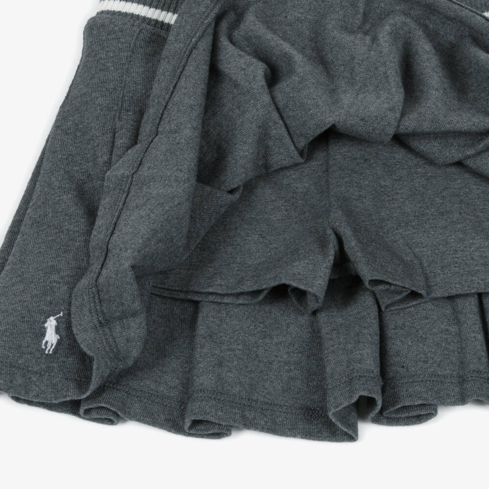 Ralph Lauren-Girls Grey Pleated Cotton Skort with Pony Logo | Childrensalon Outlet