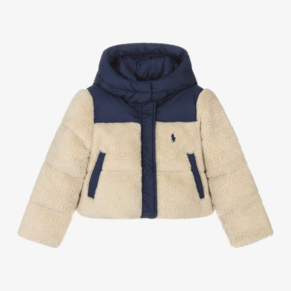 Ralph Lauren-جاكيت فليس لون عاجي وكحلي للبنات | Childrensalon Outlet