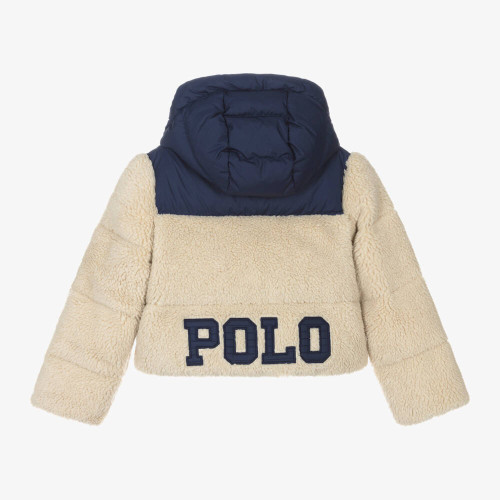 Ralph Lauren-جاكيت فليس لون عاجي وكحلي للبنات | Childrensalon Outlet