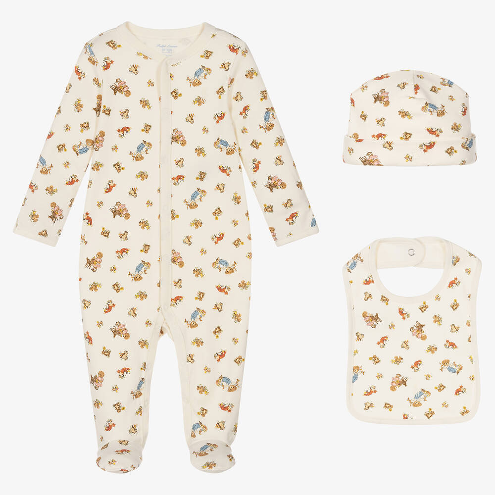 Ralph Lauren-طقم أفرول بيبي غرو قطن جيرسي لون عاجي للمولودات | Childrensalon Outlet