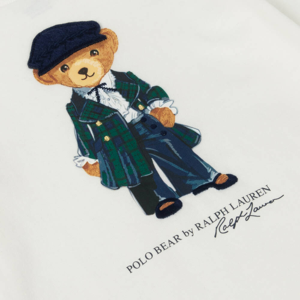 Ralph Lauren-Girls Ivory Bear Cotton Tee | Childrensalon Outlet