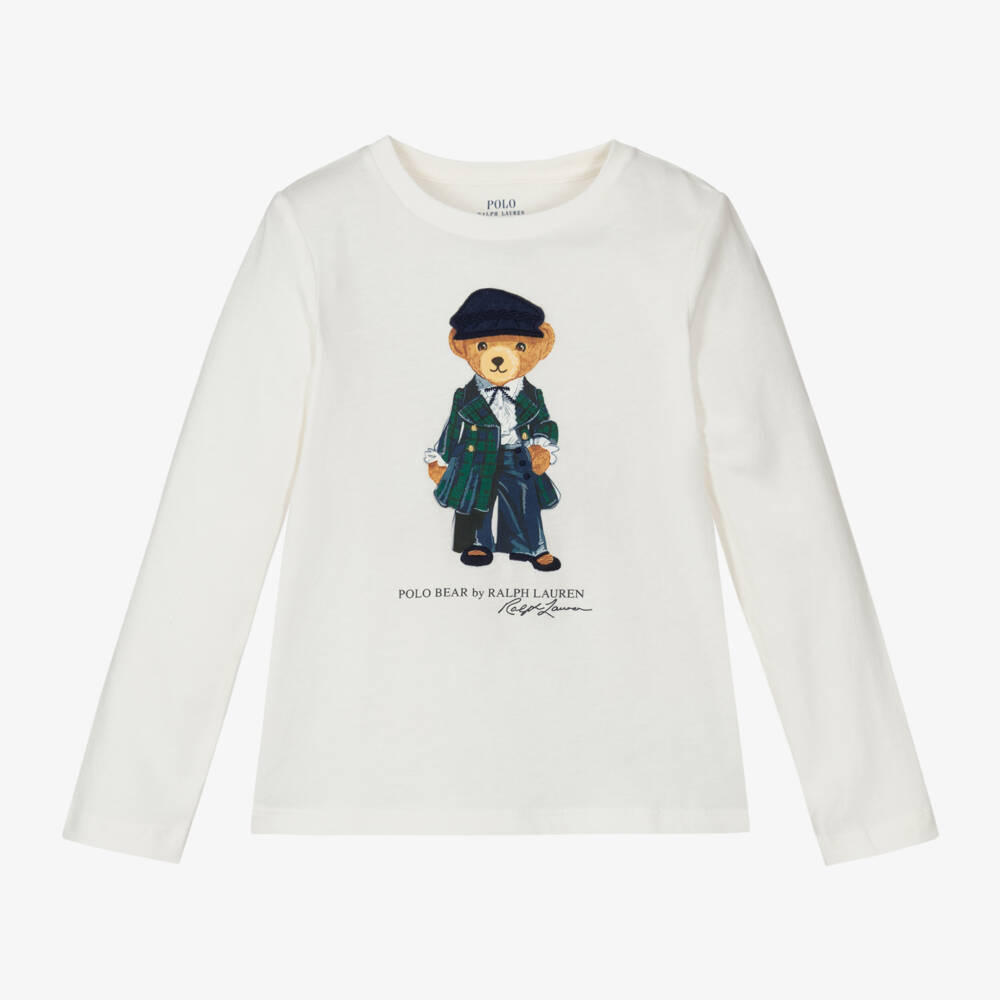 Ralph Lauren-Girls Ivory Bear Cotton Tee | Childrensalon Outlet