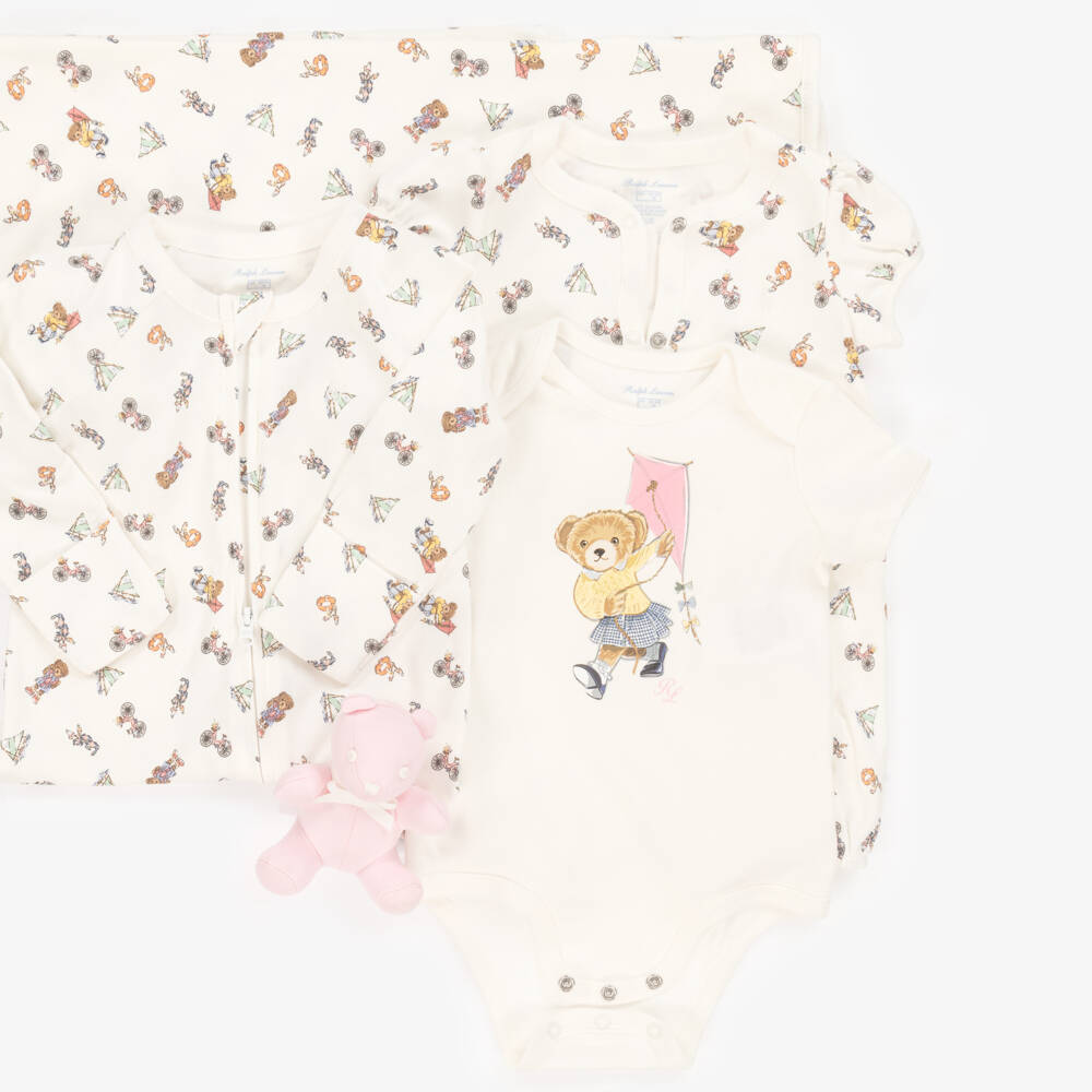 Ralph Lauren-Girls Ivory Bear Romper Ensemble | Childrensalon Outlet