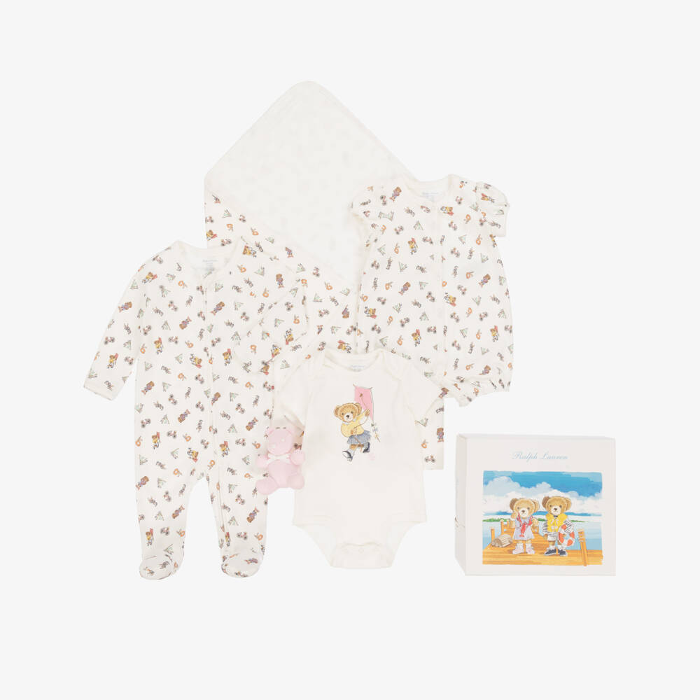 Ralph Lauren-Girls Ivory Bear Romper Ensemble | Childrensalon Outlet